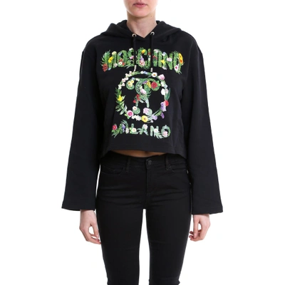 Shop Moschino Floral Peace Hoodie In Black