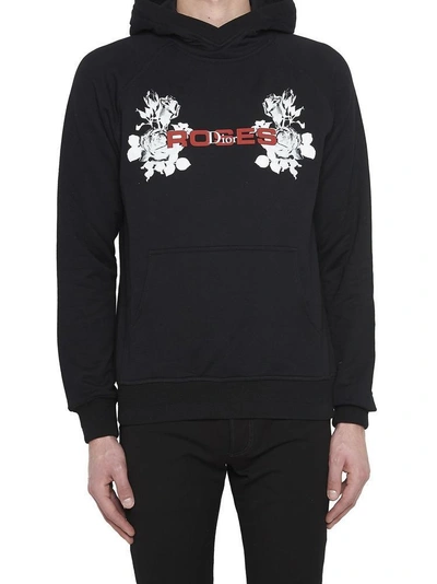 Dior Homme Rose Print Hoodie In Black | ModeSens