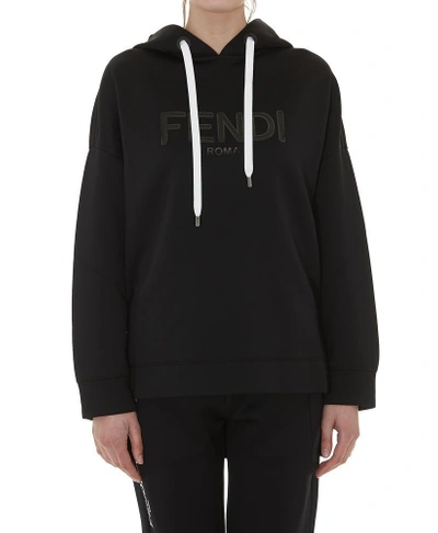 Shop Fendi Logo Hoodie In Black