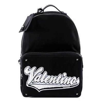 Shop Valentino Garavani Rockstud Logo Patch Backpack In Black
