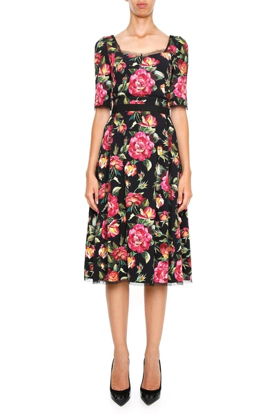 Shop Dolce & Gabbana Floral Print Flared Dress In Multi