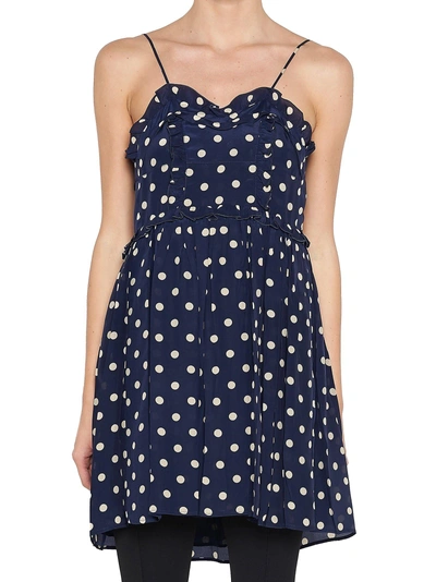 Shop Balenciaga Polka Dot Mini Dress In Blue