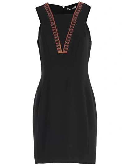 Shop Versace Collection Embellished Neck Fitted Dress In Black