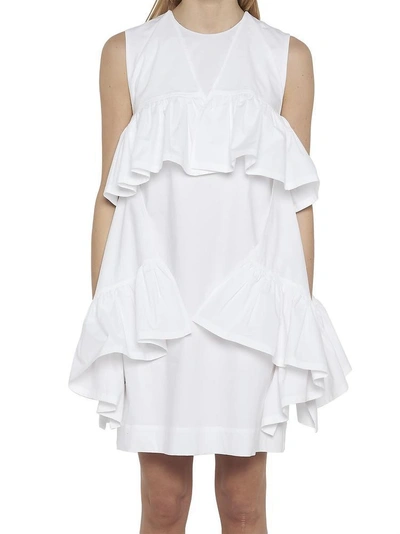 Shop Msgm Ruffle Detail Mini Dress In White
