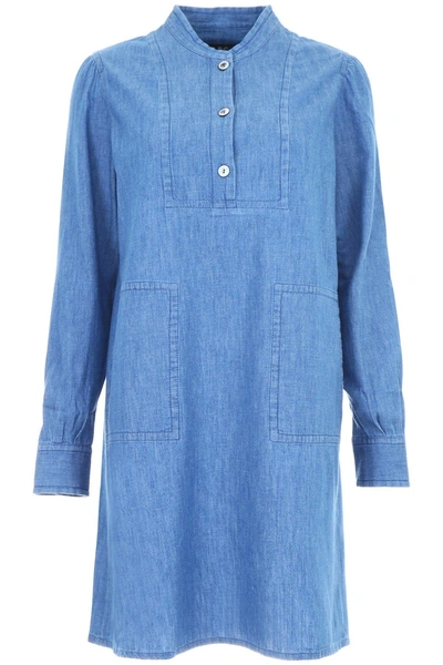 Shop A.p.c. Denim Shirt Dress In Blue
