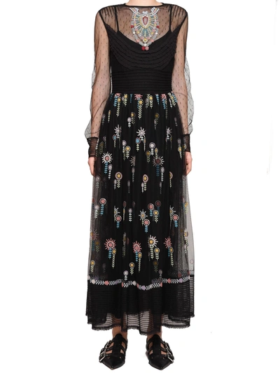 Shop Red Valentino Embroidered Long Sleeved Sheer Dress In Multi