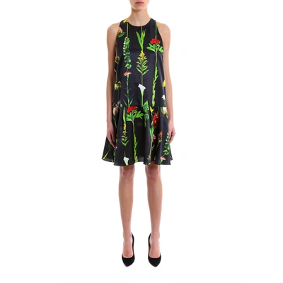 Shop Moschino Flared Floral Print Dress In Black