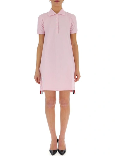 Shop Thom Browne Striped Cotton Polo Shirt Dress In Pink