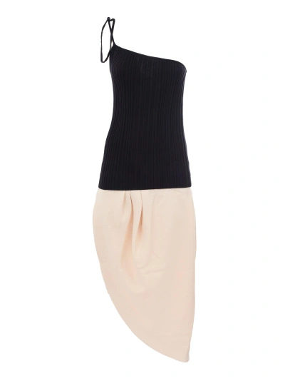 Shop Jacquemus One Shoulder Asymmetric Dress In Multi