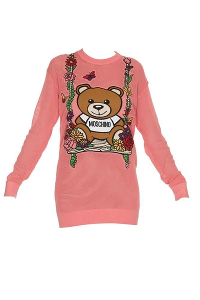 Shop Moschino Teddy Bear Sweater Dress In Pink