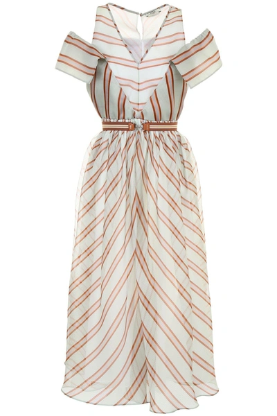 Shop Fendi Layered Look Striped Dress In Multi