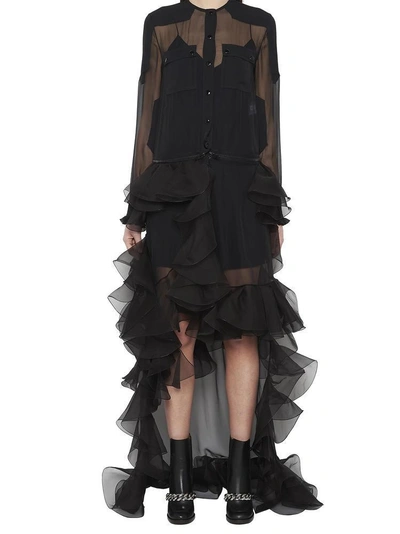 Shop Givenchy Asymmetric Hem Ruffled Dress In Black