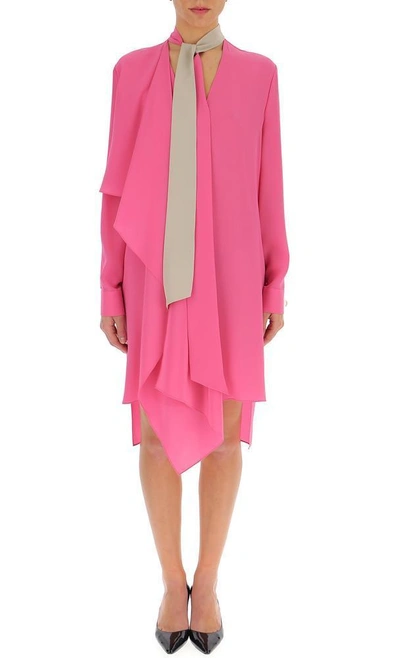 Shop Fendi Waterfall Neck Tie Silk Dress In Pink