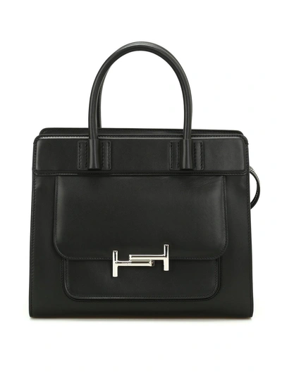Shop Tod's Double T Front Pocket Tote Bag In Black
