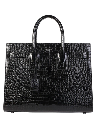 Shop Saint Laurent Small Sac De Jour Croc Effect Tote Bag In Black