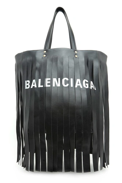 Shop Balenciaga Laundry Cabas Fringed Tote In Black