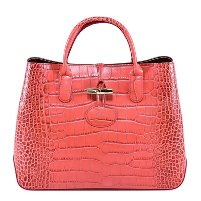 Shop Longchamp Roseau Crocodile S Tote Bag In Pink