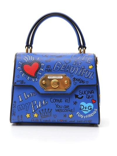 Shop Dolce & Gabbana Welcome Printed Tote Bag In Blue