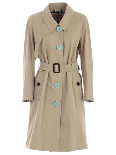 Shop Burberry Contrast Button Trench Coat In Brown