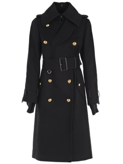 Shop Sacai Double Breasted Back Zip Coat In Black