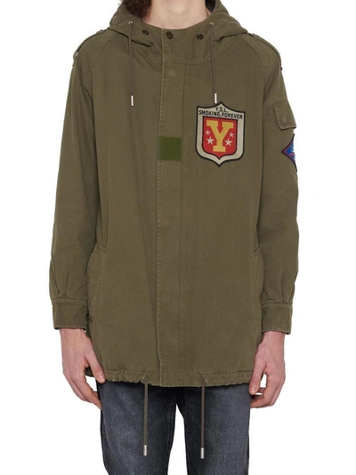 Shop Saint Laurent Khaki Parka Coat In Green