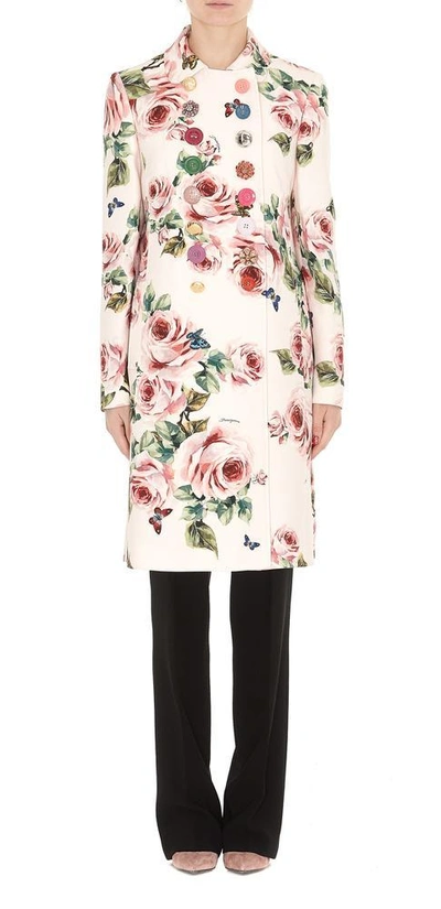 Shop Dolce & Gabbana Floral Double Breasted Coat In Multi