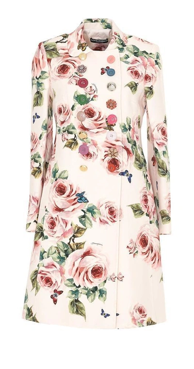 Shop Dolce & Gabbana Floral Double Breasted Coat In Multi