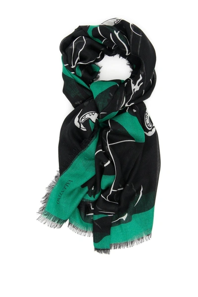 Shop Valentino Panther Motif Scarf In Multi