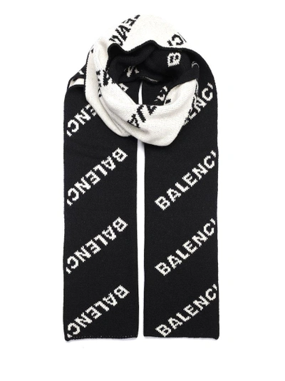 Shop Balenciaga Contrasted Logo Scarf In Black