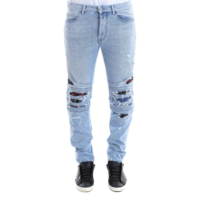 Shop Marcelo Burlon County Of Milan Snake Print Distressed Biker Jeans In Blue