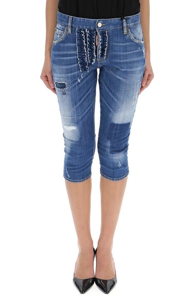 Shop Dsquared2 Distressed Pedal Pusher Jeans In Blue