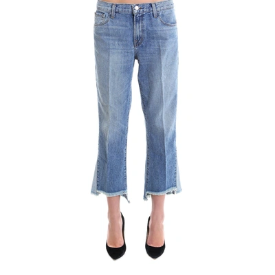 Shop J Brand Frayed Hem Cropped Jeans In Blue