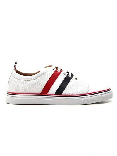 Shop Thom Browne Signature Stripe Canvas Sneakers In White