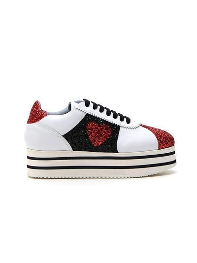 Shop Chiara Ferragni Glitter Heart Platform Sneakers In White