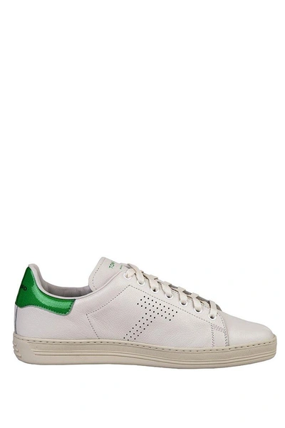 Shop Tom Ford Leather Sneakers In Bianco Verde