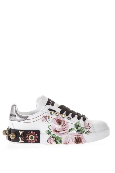 Shop Dolce & Gabbana Rose Printed Leather Sneakers In Multi