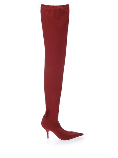 Shop Balenciaga Thigh High Leather Pointed Boots In Red