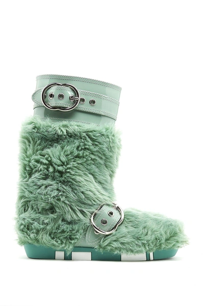 Shop Miu Miu Buckled Faux Fur Boots In Green