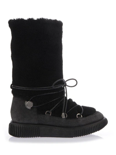Shop Moncler Shearling Snow Boots In Black