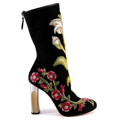 Shop Alexander Mcqueen Medieval Embroidered Boots In Black