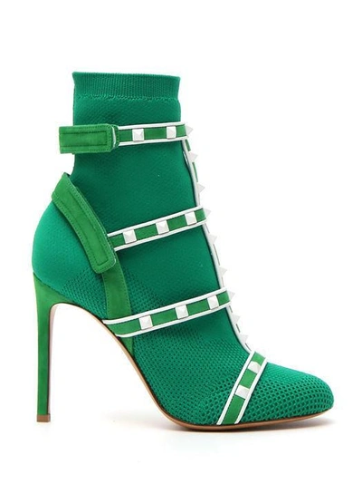 Shop Valentino Garavani Bodytech Knit Rockstud Boots In Green