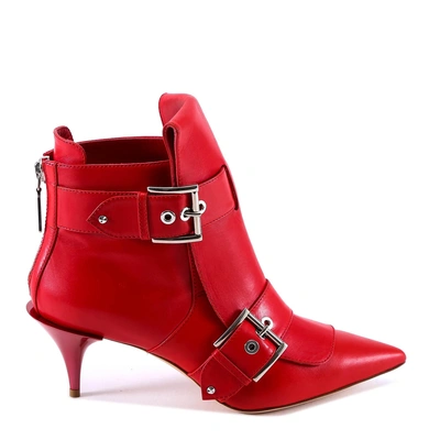 Shop Alexander Mcqueen Buckled Ankle Boots In Red