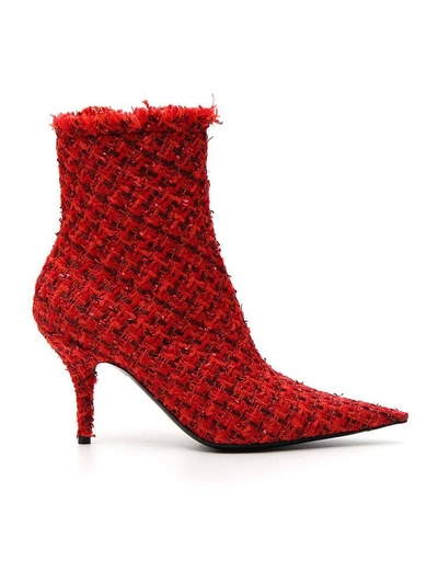 Shop Balenciaga Tweed Ankle Boots In Red