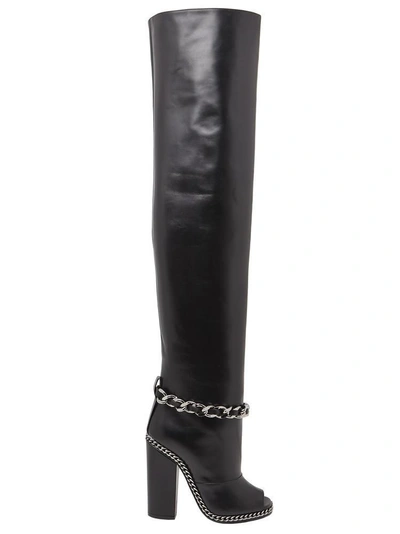 Shop Balmain Open Toe Chain Embellished Boots In Black