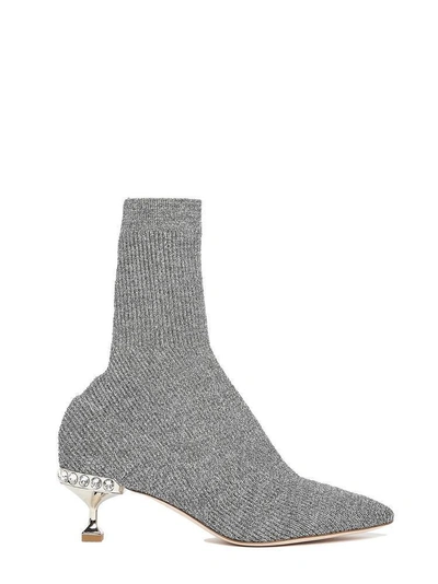 Shop Miu Miu Glitter Sock Ankle Boots In Silver