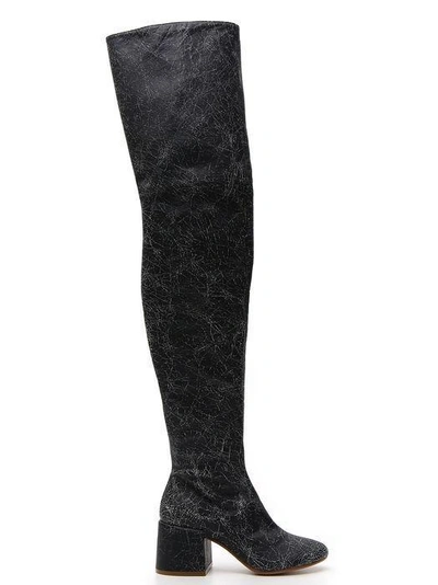 Shop Mm6 Maison Margiela Cracked Thigh Boots In Black