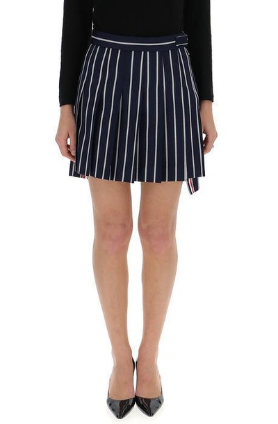Shop Thom Browne Asymmetric Striped Mini Skirt In Navy