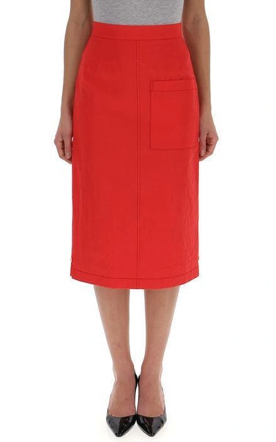 Shop Thom Browne Straight High Waist Skirt In Red