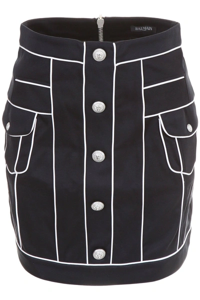Shop Balmain Piping Mini Skirt In Black