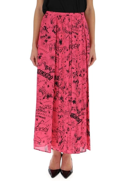 Shop Burberry Graffiti Pleated Skirt In Pink